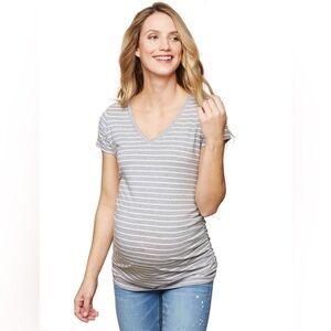 Motherhood Maternity v neck stripped short sleeve shirt